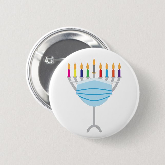 Hanukkah Menorah mit Gesichtsmaske Button (Vorne & Hinten)