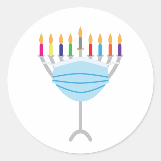 Hanukkah Menorah mit Gesichtsmaske Runder Aufkleber (Vorderseite)