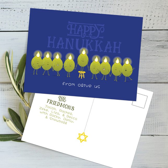 Hanukkah Menorah Olives, Blue Group Postkarte (Von Creator hochgeladen)
