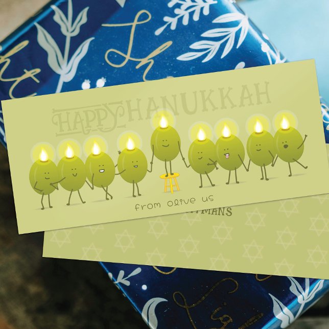 Hanukkah Menorah Olives | Green Group Card (Von Creator hochgeladen)