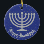 Hanukkah Menorah Ornament<br><div class="desc">.Hanukkah Menorah Ornament mit anpassbarer Hintergrundfarbe und Text</div>