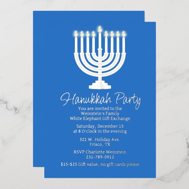 Hanukkah Menorah Party Folieneinladung (Vorderseite/Rückseite)