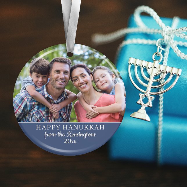 Hanukkah Menorah Pattern Foto Keramik Ornament (Festive Hanukkah Menorah Pattern Holiday Photo Ceramic Ornament)