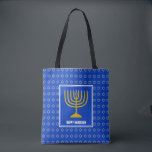 HANUKKAH | Menorah | Star David| Personalisiertes<br><div class="desc">Stilvolle Feste überall in druckblau TOTE BAG mit Imitats silberner Star von David in subtilem Hintergrundmuster. Der Platzhaltertext kann so angepasst werden, dass Sie HAPPY HANUKKAH in einen Gruß Ihrer Wahl (Text ähnlicher Länge), Ihren Namen oder Text in Ihrer eigenen Sprache ändern können. Teil der HANUKKAH Kollektion. Weitere Farben sind...</div>
