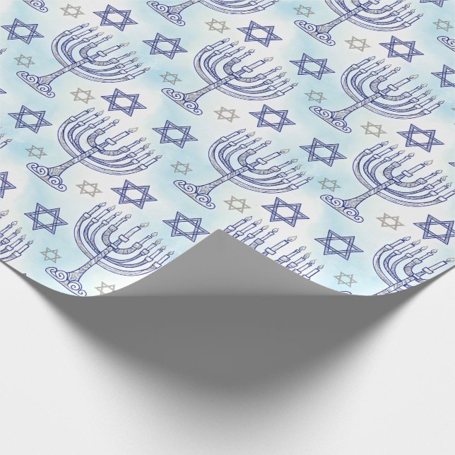 Hanukkah Menorah Star of David Doodle Art Style Geschenkpapier (Ecke)