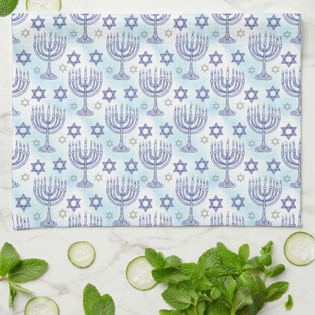 Hanukkah Menorah Star of David Doodle Art Style Geschirrtuch (Gefaltet)