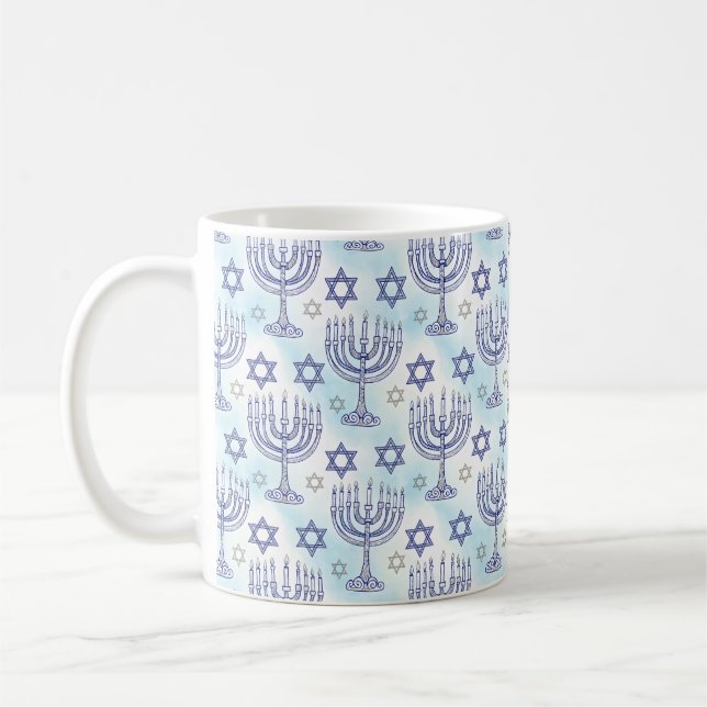 Hanukkah Menorah Star of David Doodle Art Style Kaffeetasse (Links)