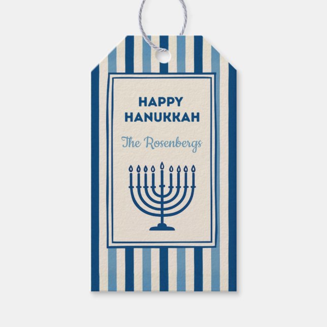 Hanukkah Menorah Stripes Trendy Custom  Geschenkanhänger (Vorderseite)