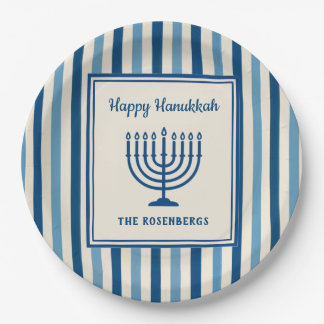 Hanukkah Menorah Stripes Trendy Custom  Pappteller