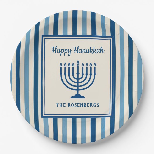 Hanukkah Menorah Stripes Trendy Custom  Pappteller (Vorderseite)