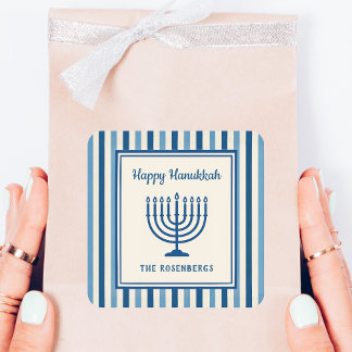 Hanukkah Menorah Stripes Trendy Custom  Quadratischer Aufkleber