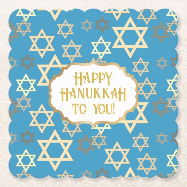 Hanukkah Modern Blue Gold Star von David Untersetzer (Vorderseite)