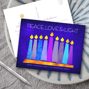 Hanukkah Modern Boho Candles Blue Peace Liebe Ligh Feiertagspostkarte