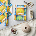 Hanukkah Modern Chic Yellow Blue Menorahs Muster Geschenkpapier<br><div class="desc">Eine nah-up Foto Illustration von hellen, farbenfrohen, blau-grün und gelb goldfarbenen künstlerischen Menorahs hilft Ihnen, den Urlaub von Hanukkah im Stil. Genießen Sie die Wärme und Freude der Ferienzeit, wenn Sie dieses helle, farbenfrohe Hanukkah Packpapier verwenden. Passende Karten, Porto, Aufkleber, Kissen, Haushaltswaren, Tasche und andere Produkte sind auch in meiner...</div>