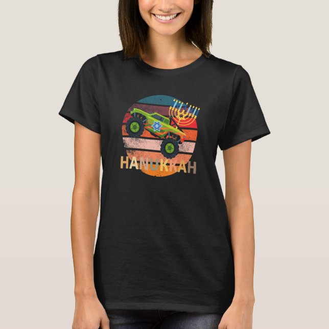 Hanukkah Monster Truck Dreidel Menorah  Retro Vint T-Shirt (Vorderseite)