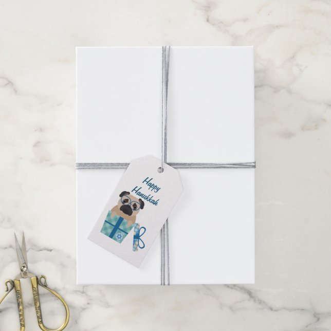 Hanukkah Mops Geschenk Geschenkanhänger (Mit Garn)