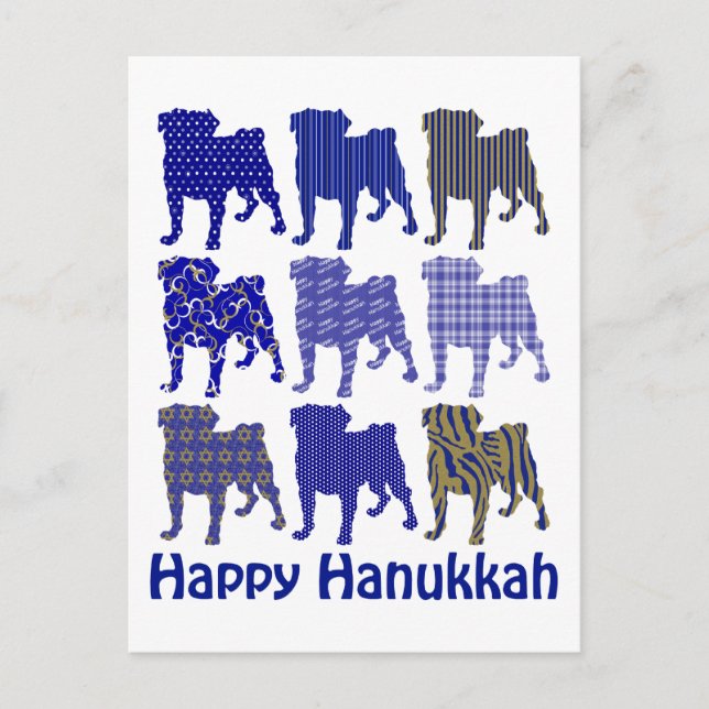 Hanukkah-Möpsen Feiertagspostkarte (Vorderseite)