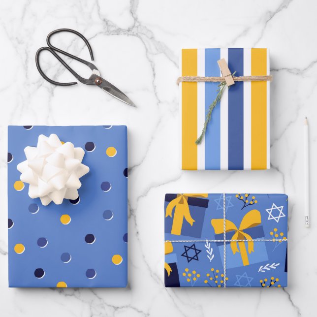 Hanukkah Muster Geschenkpapier Set (Vorderseite)