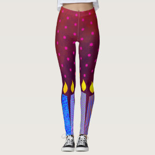 Hanukkah Muster Kerzen Pink Star von David auf Red Leggings