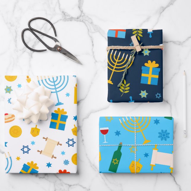 Hanukkah Musterpapier Geschenkpapier Set (Vorderseite)