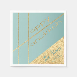 Hanukkah Napkin personalize Eleganto Turq, Gold Serviette