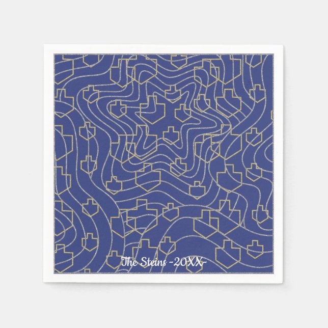 Hanukkah Napkin personalize "Stars & Dreidels" Serviette (Vorderseite)