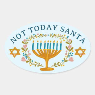 HANUKKAH NICHT HEUTE SANTA Funny Floral Hand gezei Ovaler Aufkleber