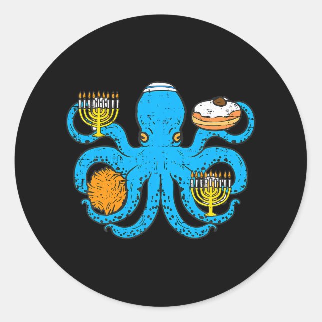 Hanukkah Octopus Chanukah Runder Aufkleber (Vorderseite)