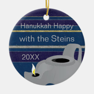 Hanukkah "Oil Lamp/Gold" Circle Ornament