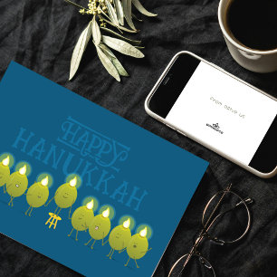Hanukkah Olive Menorah   Aquamarines blaues Firmen Karte