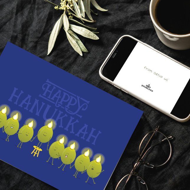 Hanukkah Olive Menorah | Blue Corporate Logo Karte (Von Creator hochgeladen)