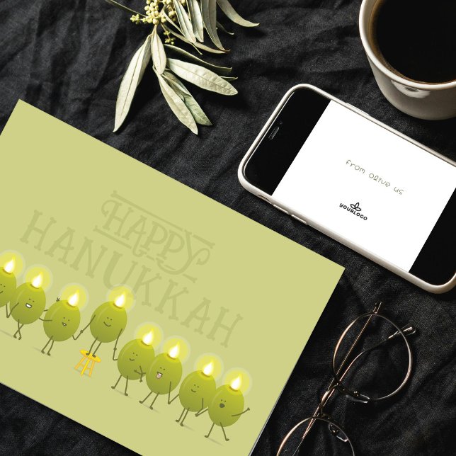 Hanukkah Olive Menorah | Green Corporate Logo Karte (Von Creator hochgeladen)