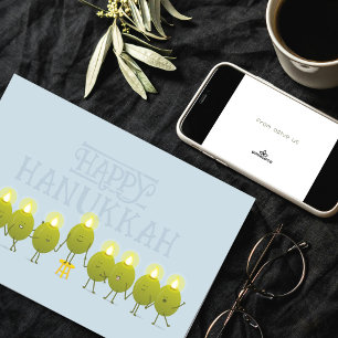 Hanukkah-Oliven-Menora Hellblaues Firmenlogo Karte