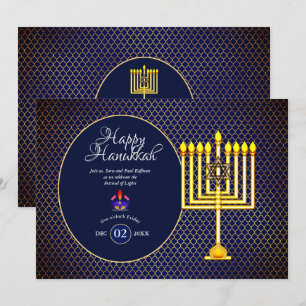 Hanukkah Party Einladung Blau Gold Menora 3