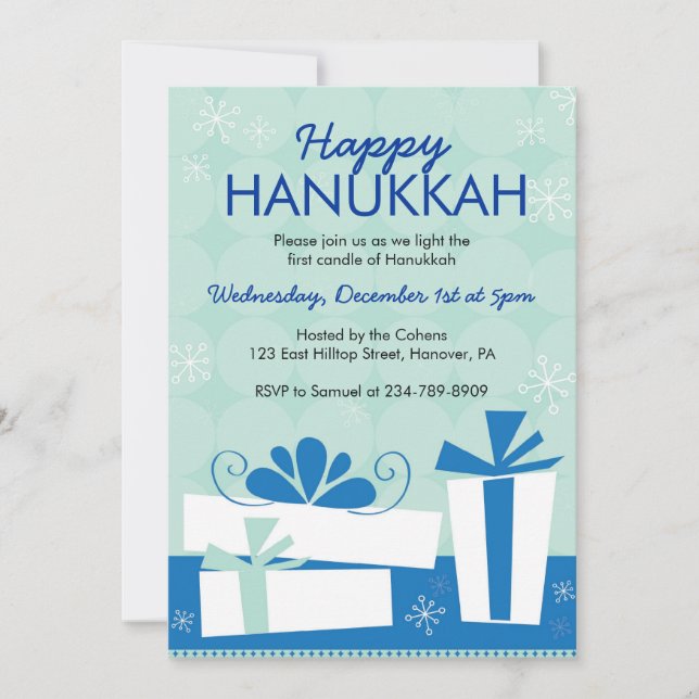 Hanukkah Party Einladungen mit Geschenken (Vorderseite)