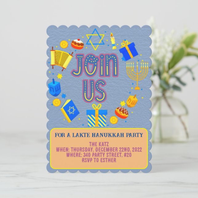 Hanukkah-Party Einladungen mit modernem Textdesign (Stehend Vorderseite)