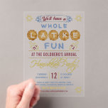 Hanukkah Party Funny | Gesamter Latke Fun Acryleinladungen<br><div class="desc">Diese Acryl-Hanukkah-Party Einladungen haben den humorvollen Satz: "Wir werden einen ganzen Latke-Spaß haben." Sie sind mit Zeichnungen von dreiköpfigen, menorahs und weiteren Verzierungen versehen. Die Farbpalette ist grau-blau, Marsala rot, Gold und braun auf dem klaren Acryl einladen. Wirf ein lustiges Hanukkah Party mit diesen einzigartigen Einladungen! Verwenden Sie die einfachen...</div>