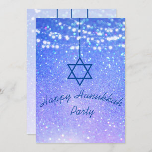 Hanukkah Party Lights Glitzer Blue Star David Einladung