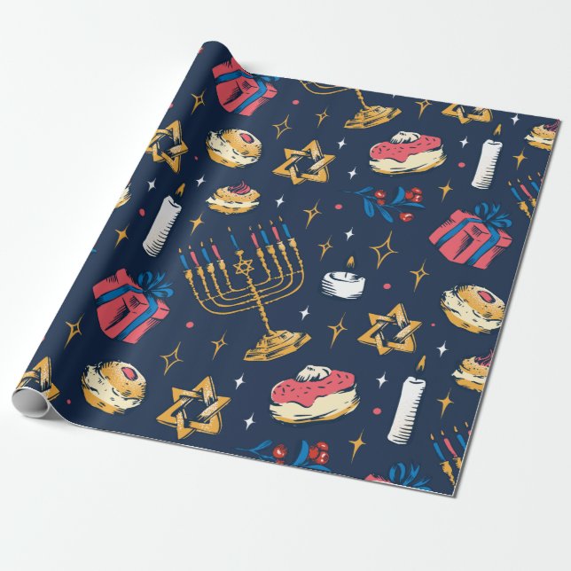 Hanukkah Pattern Hannukkah jüdisches Geschenk Nied Geschenkpapier (Ungerollt)
