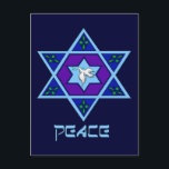 Hanukkah Peace Art Feiertagspostkarte<br><div class="desc">Blues of all shades,  lilac and lavender in a flower shape with a knotted six-sided star in the center is a great way to celebrate Hanukkah and express your individuality at the same time.</div>