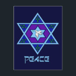 Hanukkah Peace Art Feiertagspostkarte<br><div class="desc">Blues of all shades,  lilac and lavender in a flower shape with a knotted six-sided star in the center is a great way to celebrate Hanukkah and express your individuality at the same time.</div>