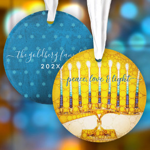 Hanukkah Peace Liebe Light Yellow Menorah Keepake Ornament