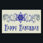 Hanukkah Peace Star Rechteckiger Aufkleber<br><div class="desc">Scrollwork hat einen Stern von David mit einem Friedenszeichen in der Mitte und einem Wunsch nach einem Happy Hanukkah.</div>