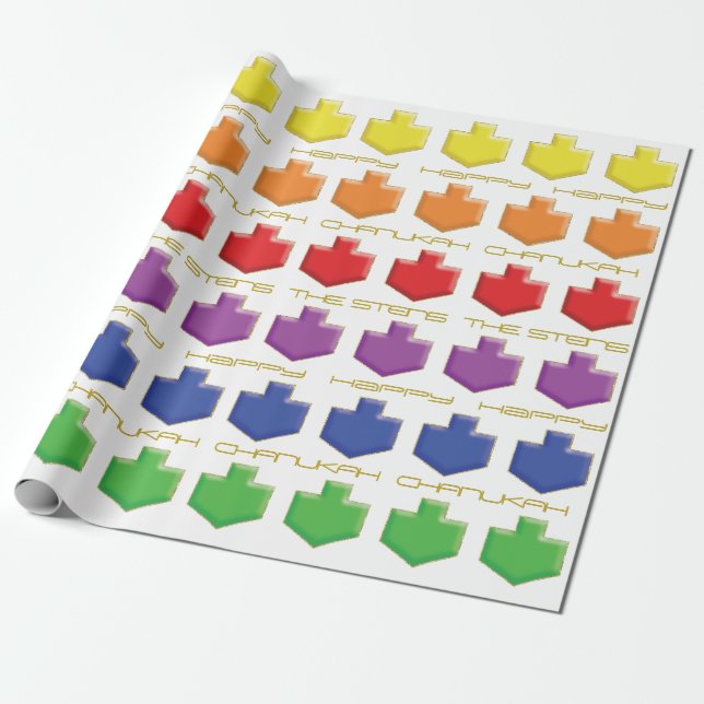 Hanukkah personalize Giftwrap "Dreidel 3D Colors" Geschenkpapier (Ungerollt)