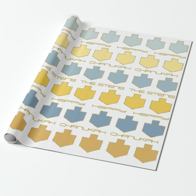 Hanukkah Personalize Giftwrap "Dreidel Blue/Tan" Geschenkpapier (Ungerollt)