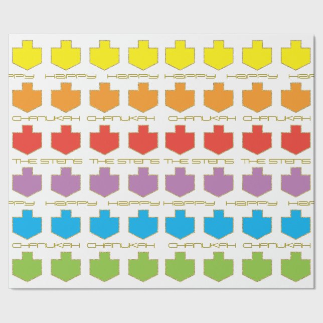 Hanukkah Personalize Giftwrap "Dreidel Colors" Geschenkpapier (Saum)