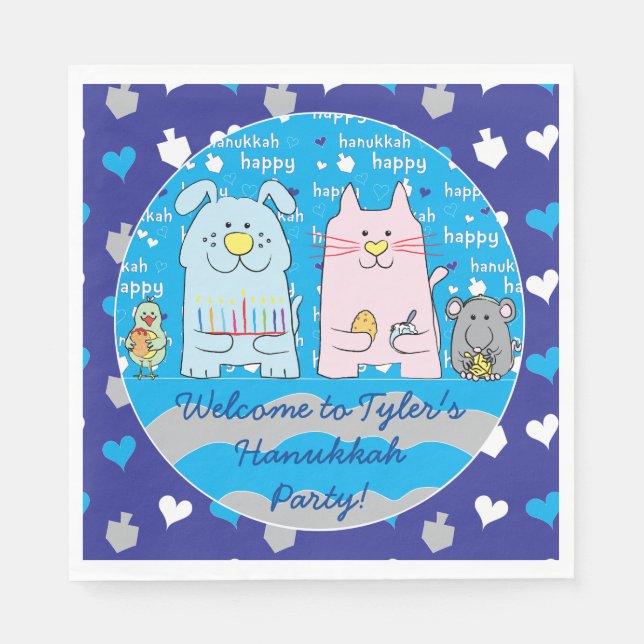 Hanukkah Pets Napkins Standardgröße Blues Serviette (Vorderseite)