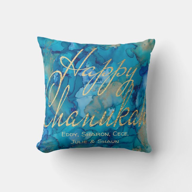 Hanukkah Pillow Happy Hanukkah Gold/Blau Kissen (Vorderseite)