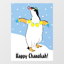 Hanukkah Pinguin im Schneefenster