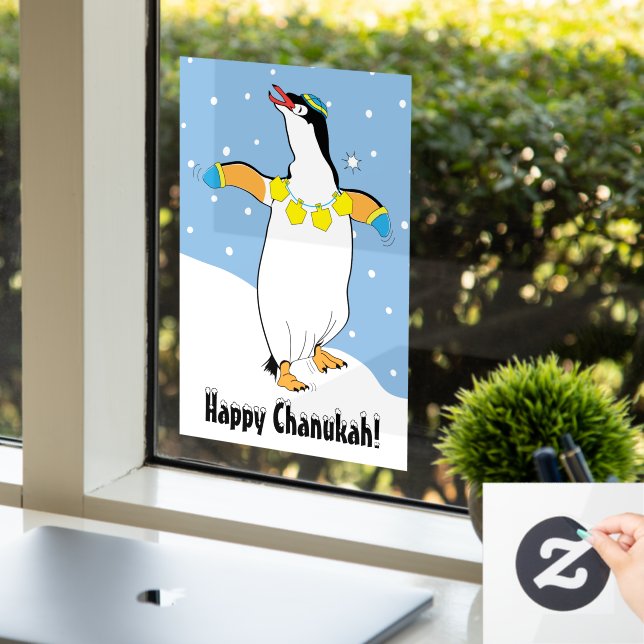 Hanukkah Pinguin im Schneefenster Fensteraufkleber (Büro)